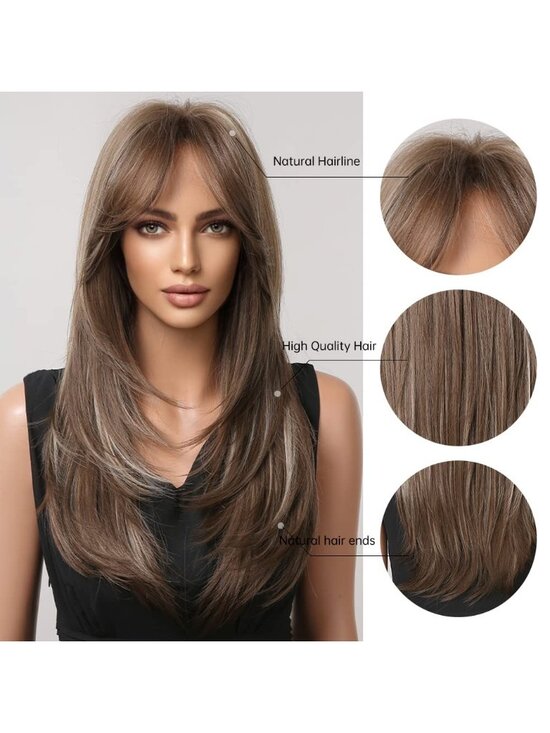 Women Dark Brown Heat Resistant Long Curly Shoulder Length Synthetic Wigs